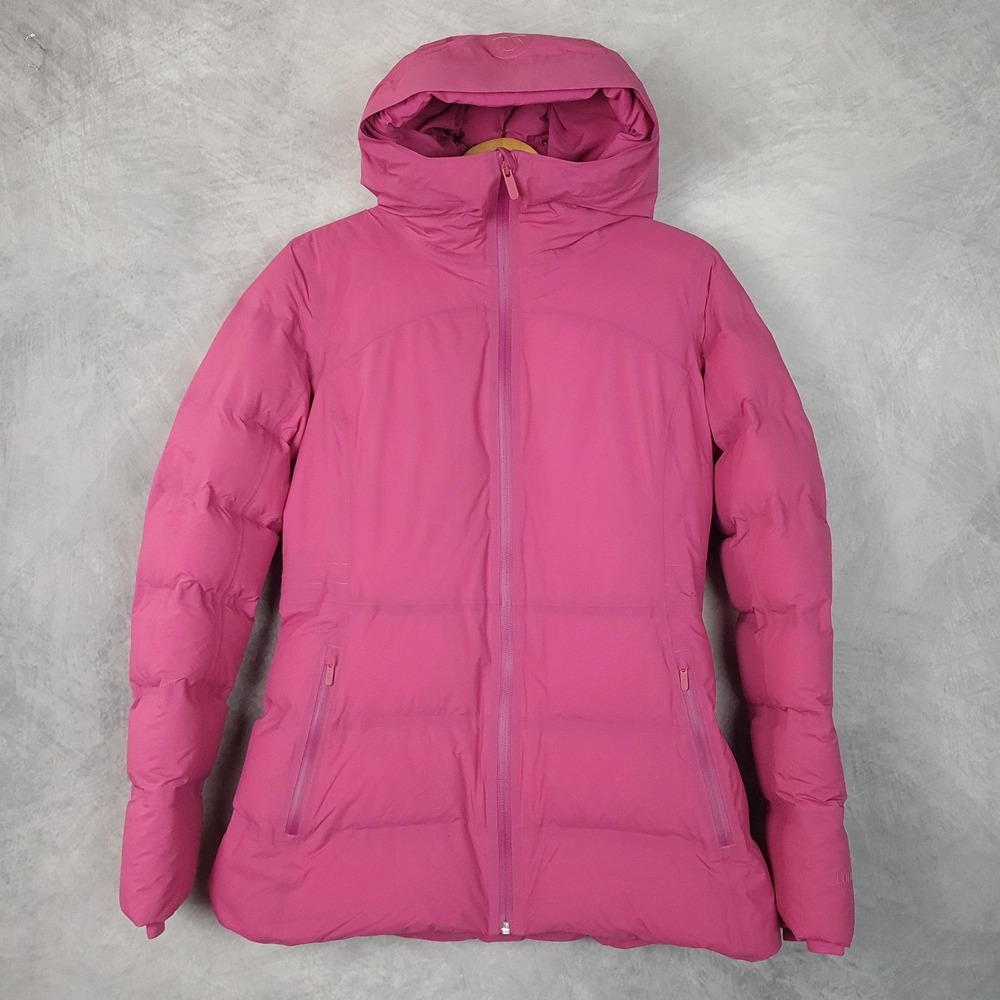 Lululemon Down Puffer Jacket Womens 8 Pink Hooded Sleet Street Coat Full Zip